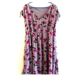 spring cold shoulder v-neck elastic waist dress